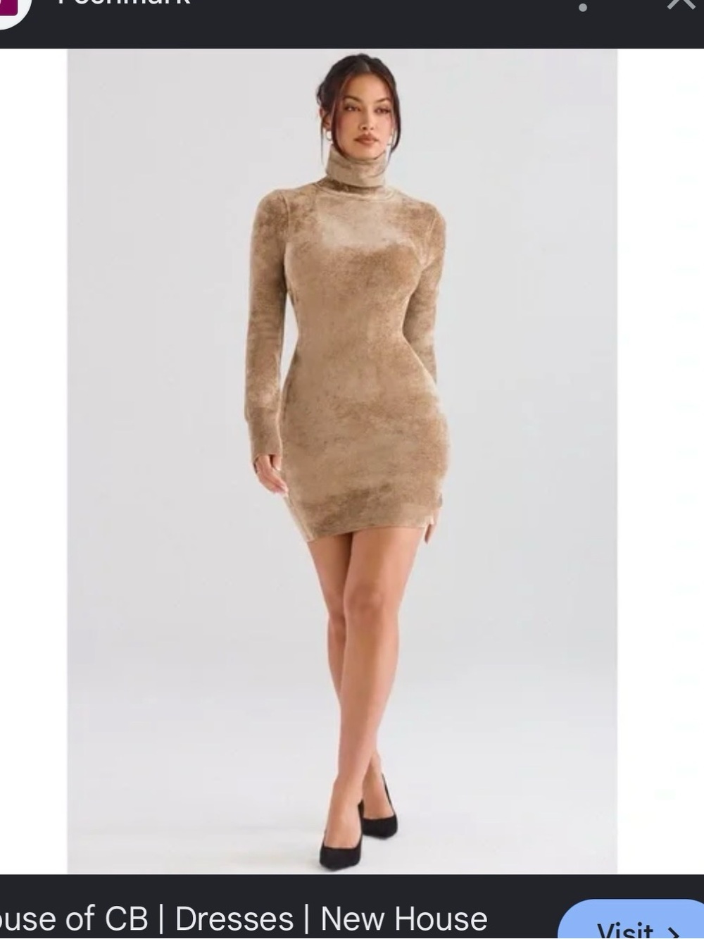 House of CB Beige Taupe Turtleneck Mini Dress